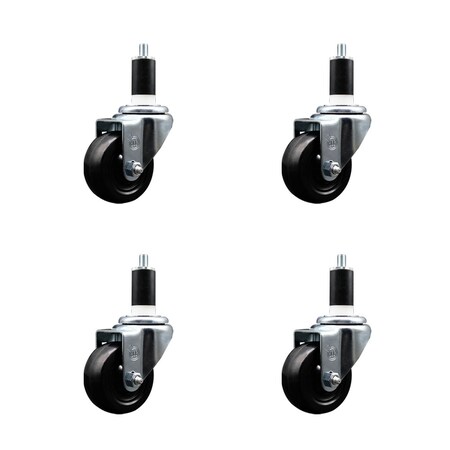 Service Caster 3'' SS Hard Rubber Wheel Swivel 1-3/8'' Expanding Stem Caster Set, 4PK SCC-SSEX20S314-HRS-138-4